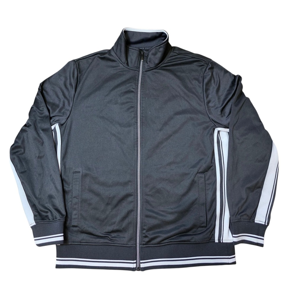 Athletic Works Mens Track Jacket Black White Full Zip Activewear Size M 38-40